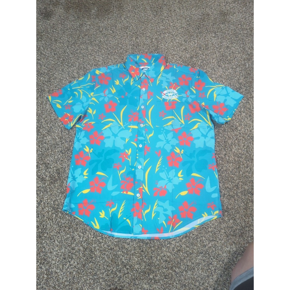NWOT Kona Brewing Shirt Mens Medium Hawaiian Aloha Hibiscus Floral Performance